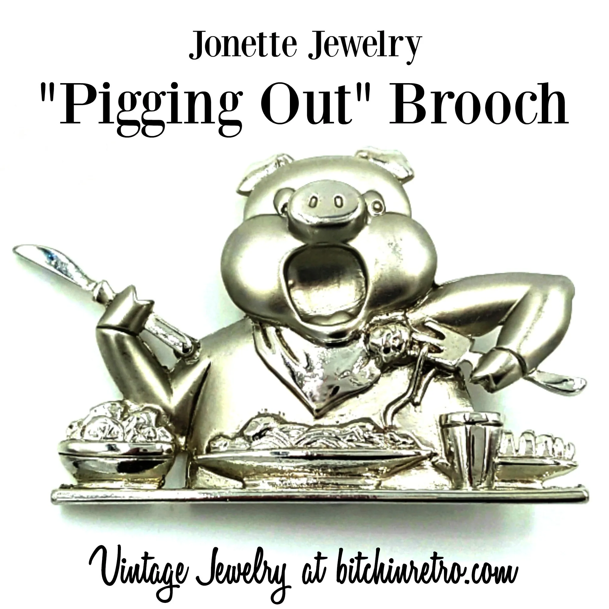 JJ Brooch Pigging Out Vintage Pin and Perfect Gift for Foodies Chefs Cooks