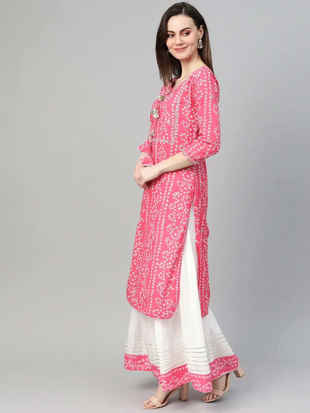 Kamal - Embellished Pink Kurta Skirt Set