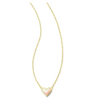 Kendra Scott: Framed Ari Heart Pendant Necklace in Gold White Oplscnt Resin