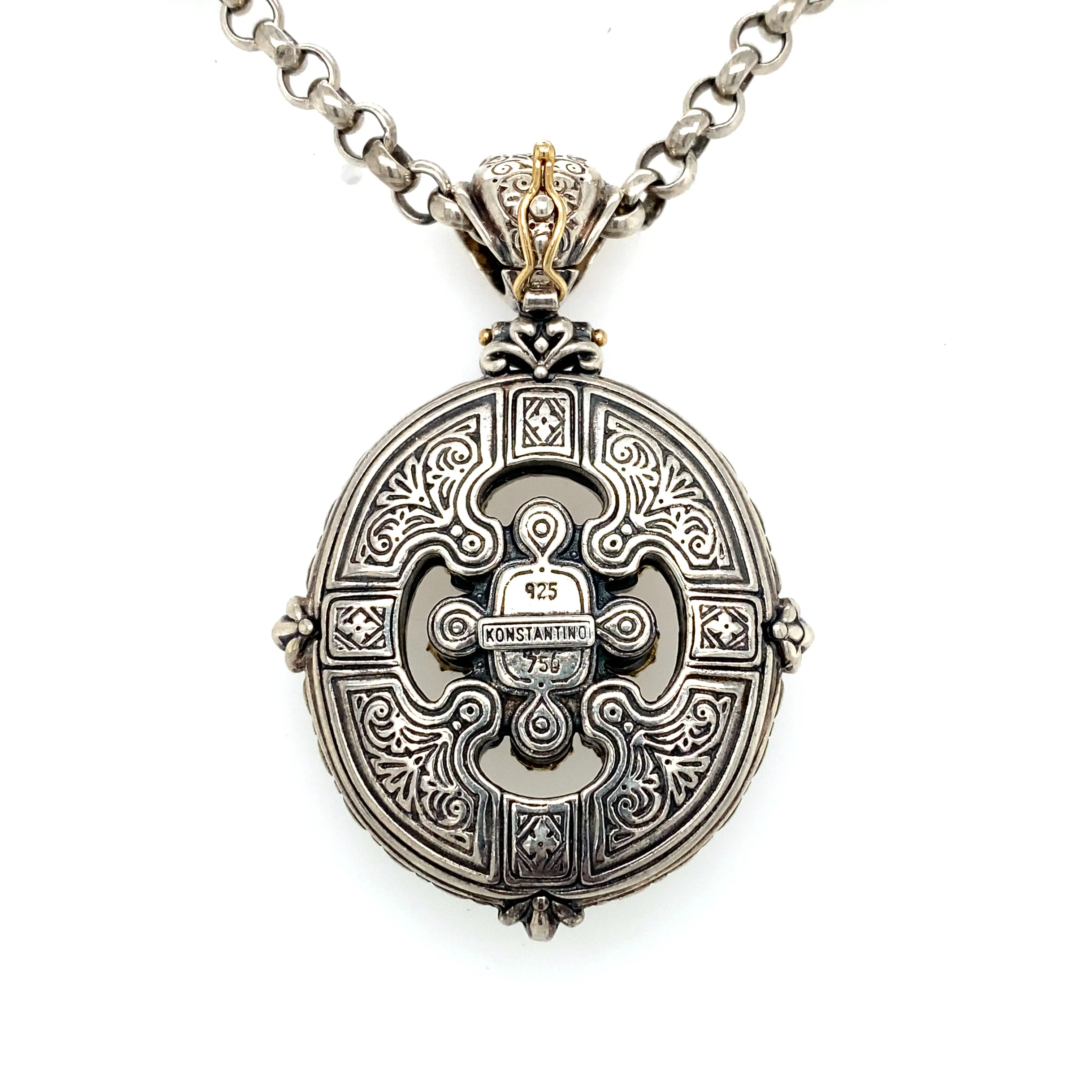 KONSTANTINO Multi-Gemstone Oval Pendant and Chain in Sterling Silver/18K Gold
