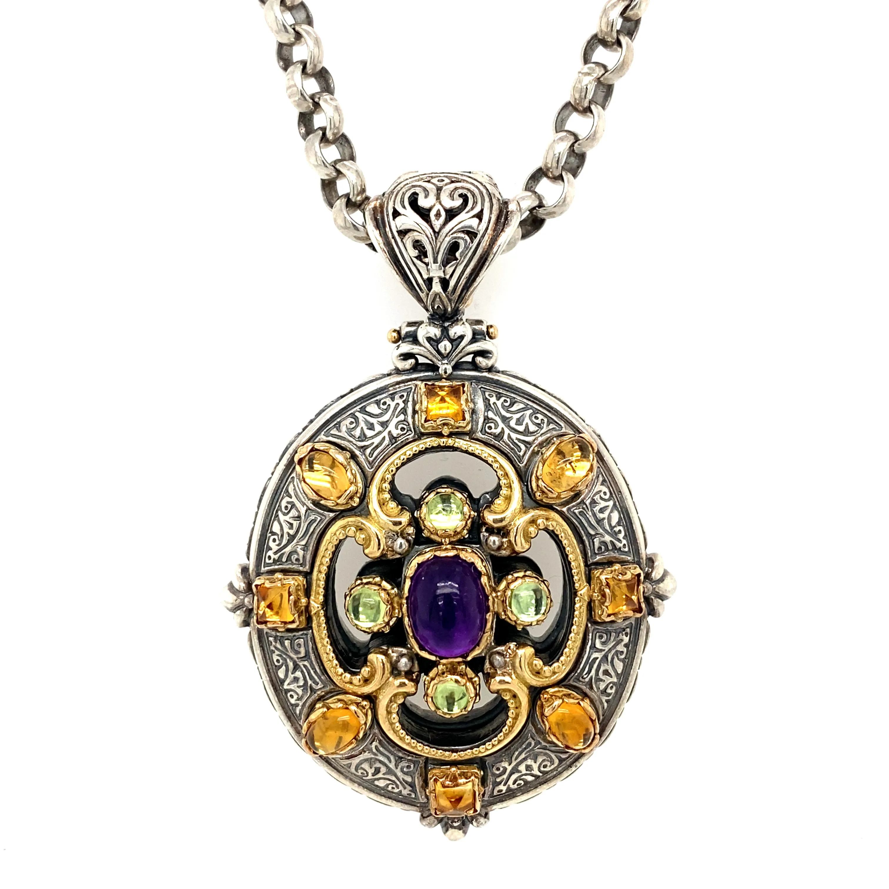 KONSTANTINO Multi-Gemstone Oval Pendant and Chain in Sterling Silver/18K Gold