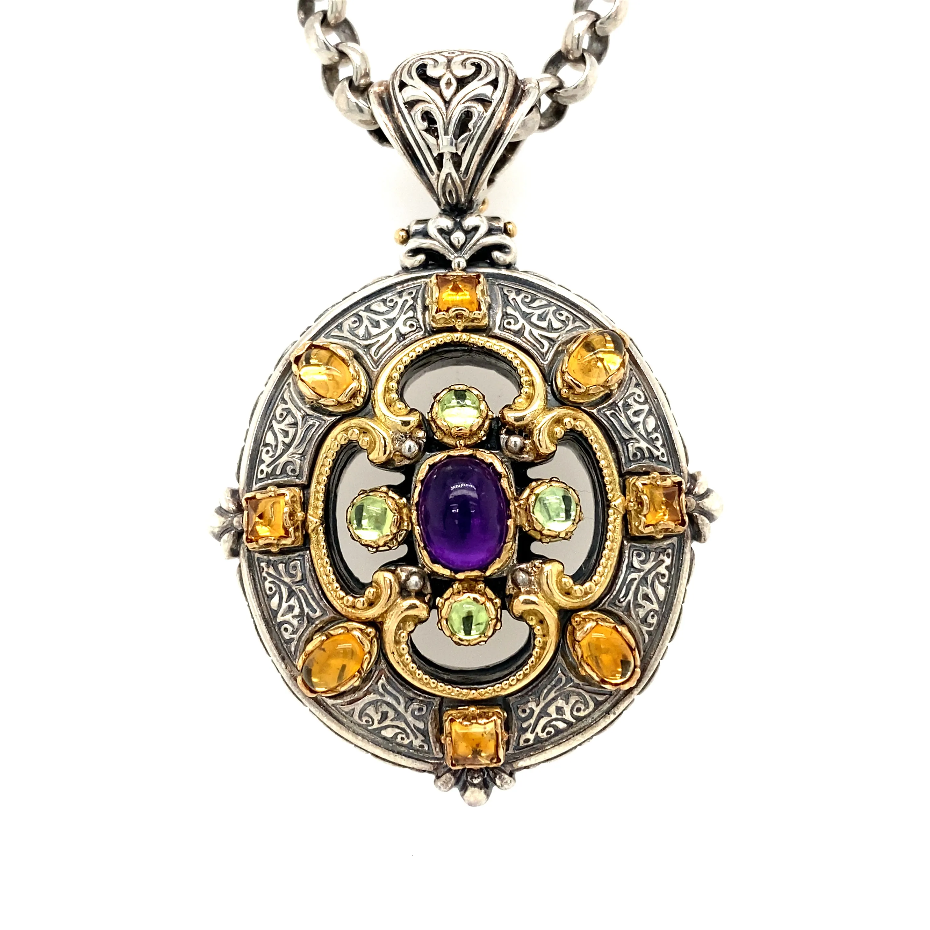 KONSTANTINO Multi-Gemstone Oval Pendant and Chain in Sterling Silver/18K Gold