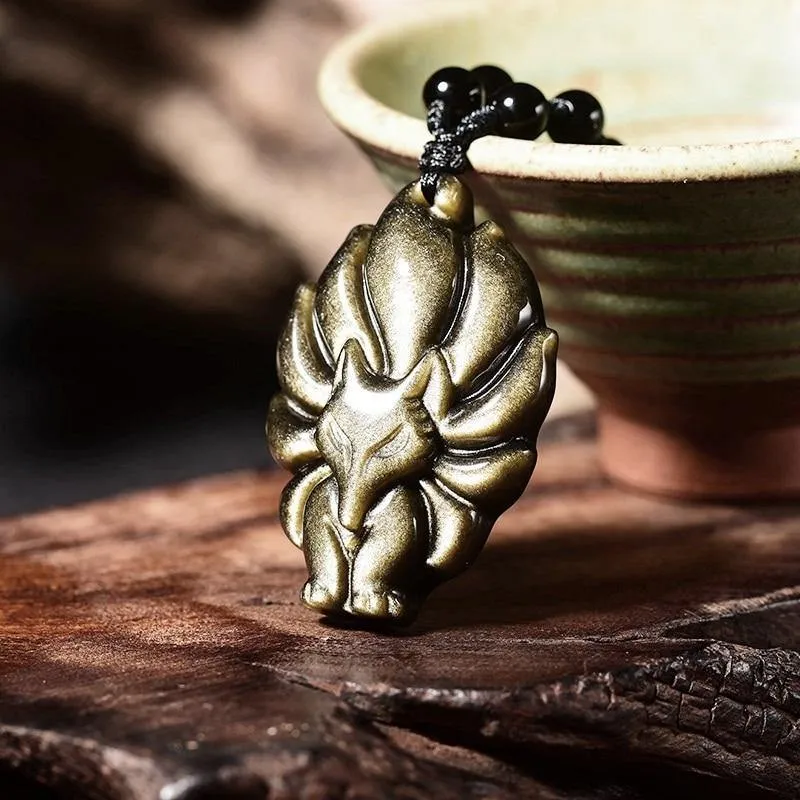 Kyūbi No Kitsune Nine-Tailed Fox Obsidian Necklace