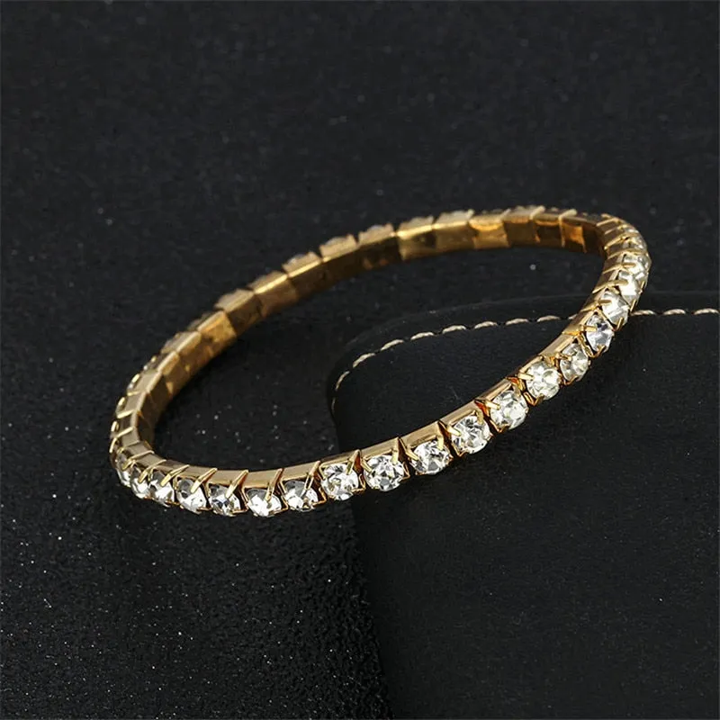 L003 CZ Crystal Bracelet Bangle Stretch Bling Single Row Rhinestones Bracelets For Women