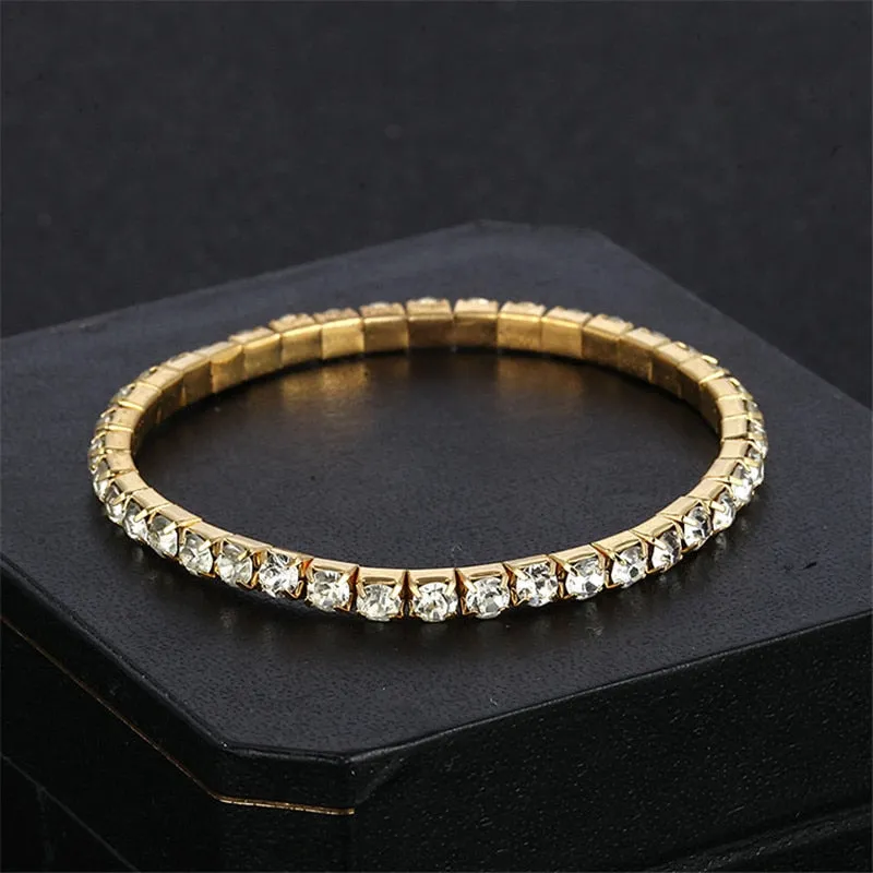 L003 CZ Crystal Bracelet Bangle Stretch Bling Single Row Rhinestones Bracelets For Women