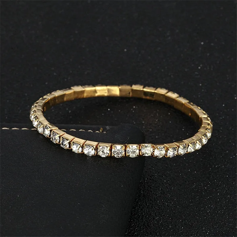 L003 CZ Crystal Bracelet Bangle Stretch Bling Single Row Rhinestones Bracelets For Women