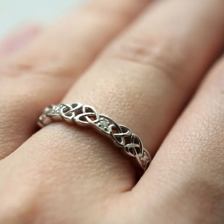 Ladies Silver Celtic Diamond Ring