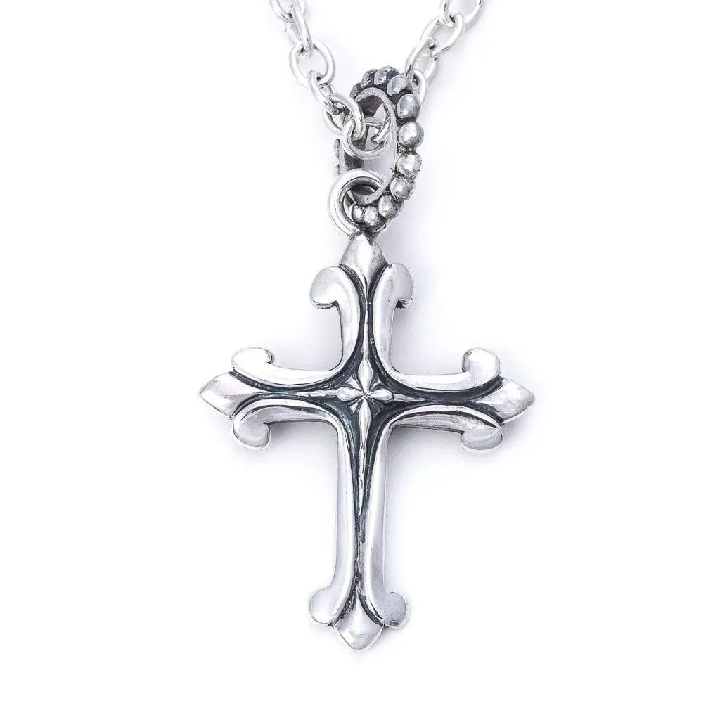 Large Ornate Cross Pendant In Sterling Silver, 42mm