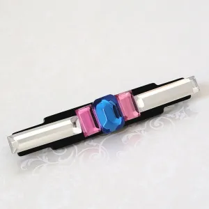 Long Pink and Blue Vintage Plastic Bar Brooch