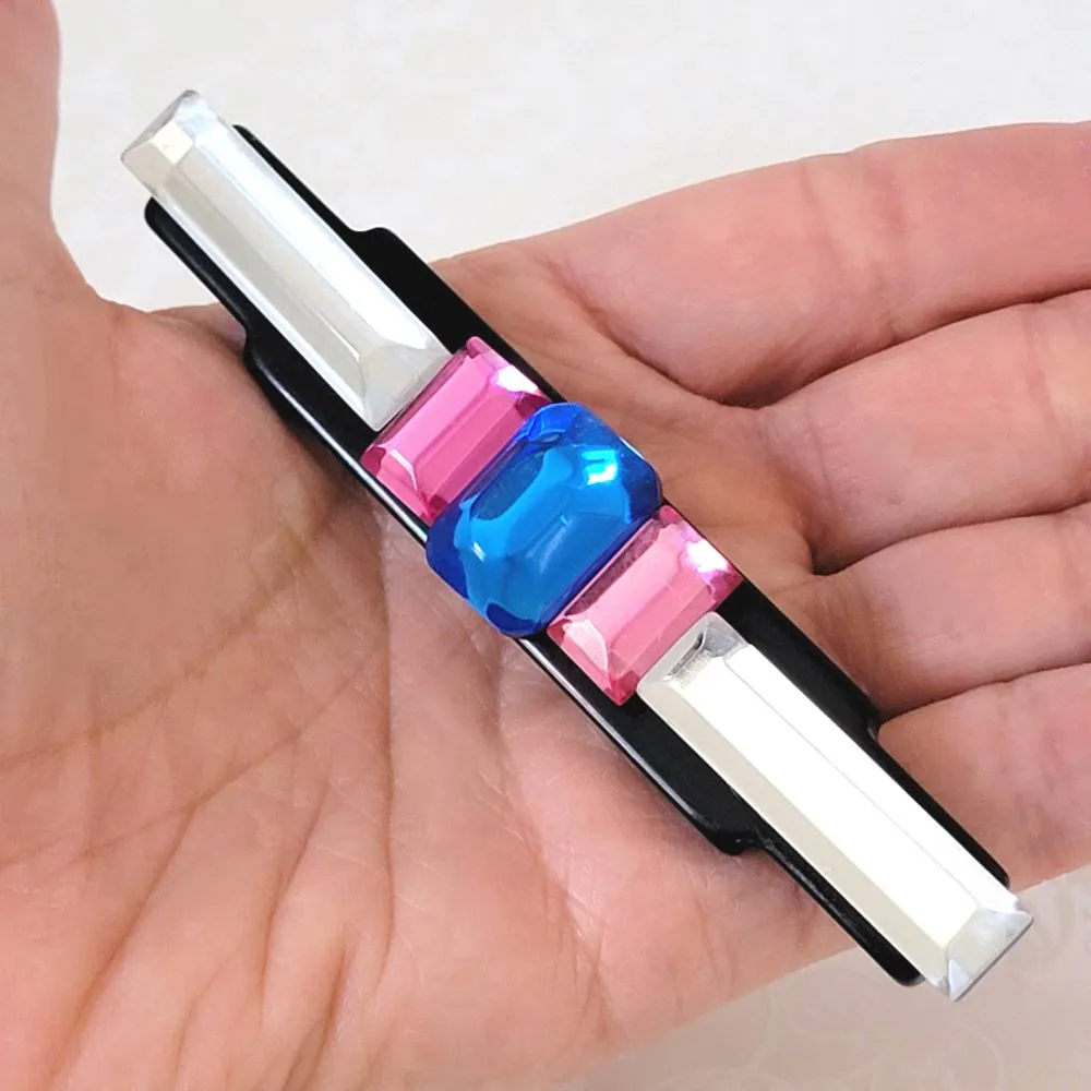 Long Pink and Blue Vintage Plastic Bar Brooch