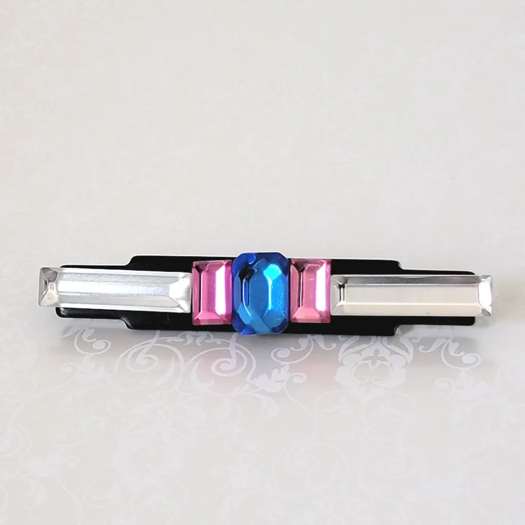 Long Pink and Blue Vintage Plastic Bar Brooch