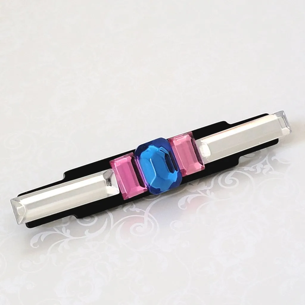 Long Pink and Blue Vintage Plastic Bar Brooch