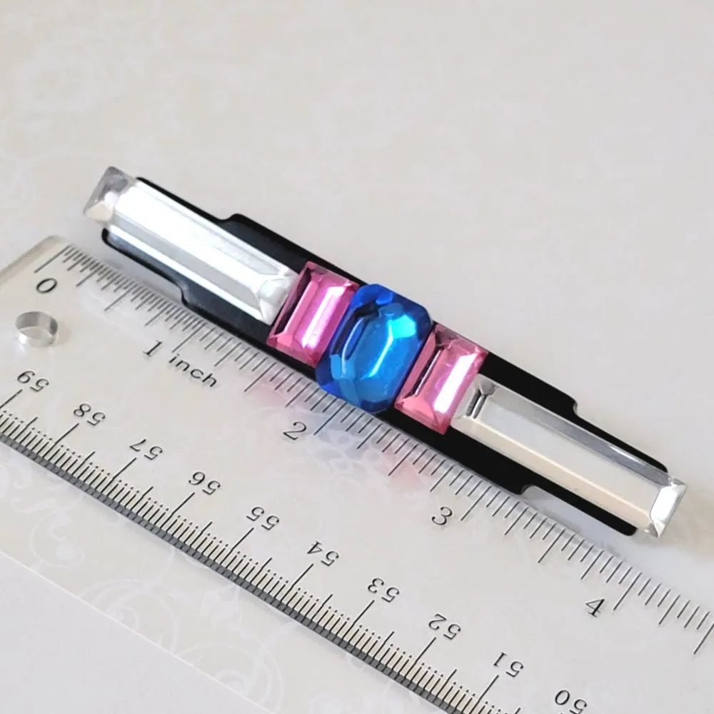 Long Pink and Blue Vintage Plastic Bar Brooch