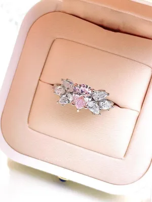 Luxury Pink Diamond Water Drop Design Ring Set with High Quality AAAAA High Carbon Diamonds Fine Jewellery