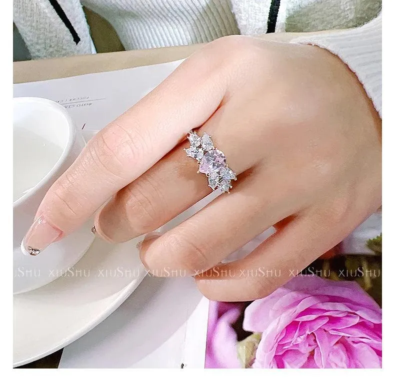 Luxury Pink Diamond Water Drop Design Ring Set with High Quality AAAAA High Carbon Diamonds Fine Jewellery