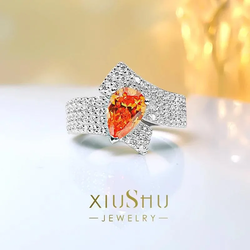 Luxury Water Drop Ring Set , High Quality AAAAA High Carbon Diamonds, Unique and Versatile Party  Engagement Jewellery