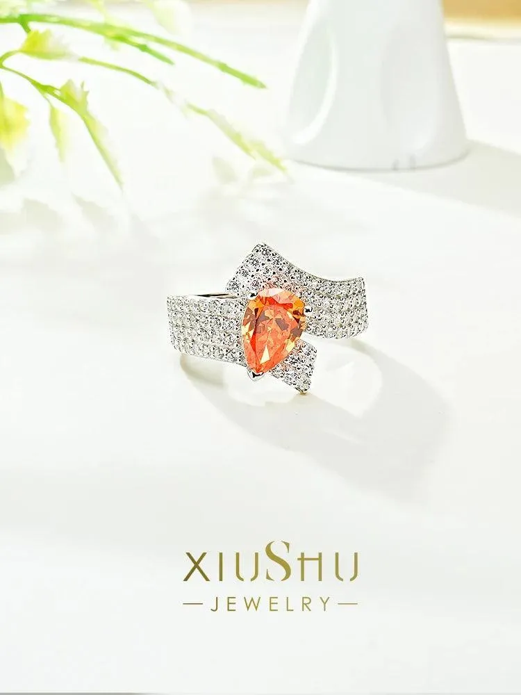 Luxury Water Drop Ring Set , High Quality AAAAA High Carbon Diamonds, Unique and Versatile Party  Engagement Jewellery