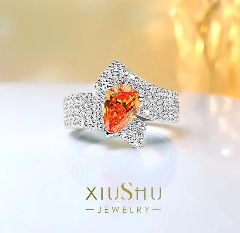 Luxury Water Drop Ring Set , High Quality AAAAA High Carbon Diamonds, Unique and Versatile Party  Engagement Jewellery