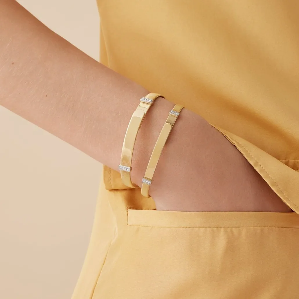 Marco Bicego 18K Yellow Gold Thin Bangle Bracelet With Diamond Pavés