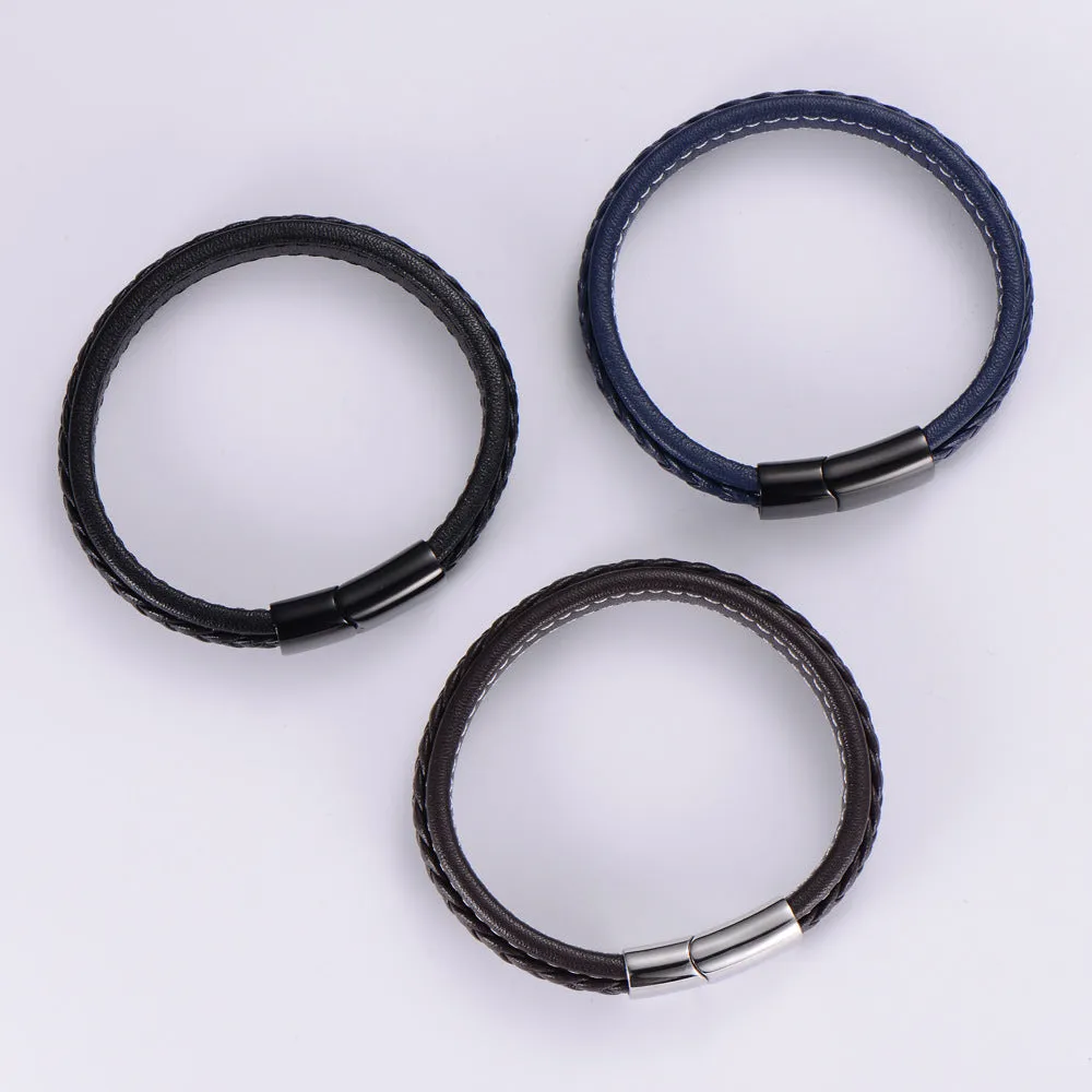 Men Minimalist Metal Leather Bangles