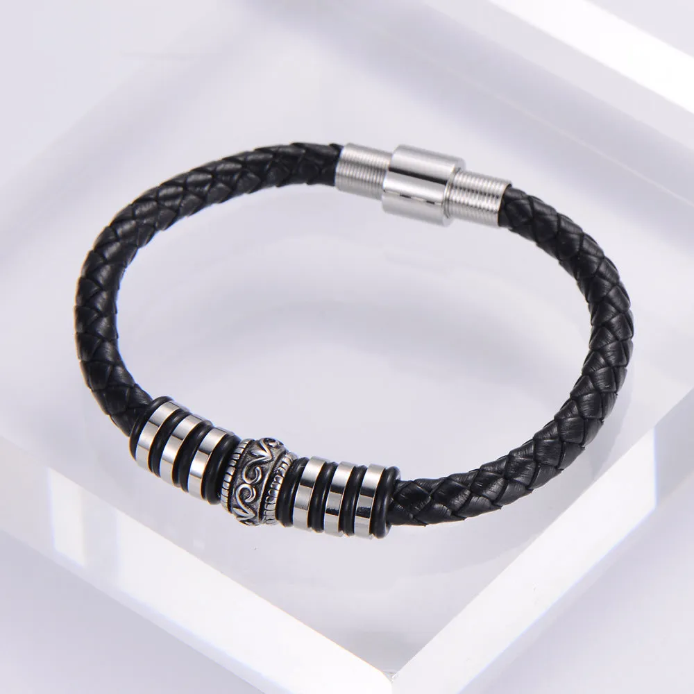 Men Minimalist Metal Leather Leather Bangles
