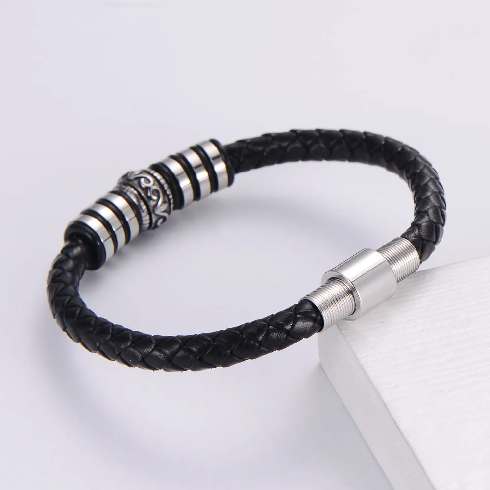 Men Minimalist Metal Leather Leather Bangles
