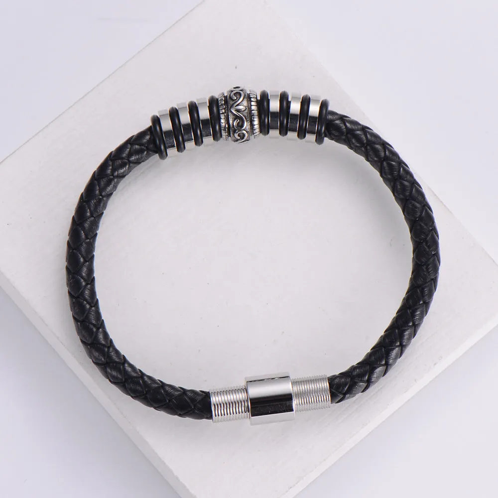 Men Minimalist Metal Leather Leather Bangles