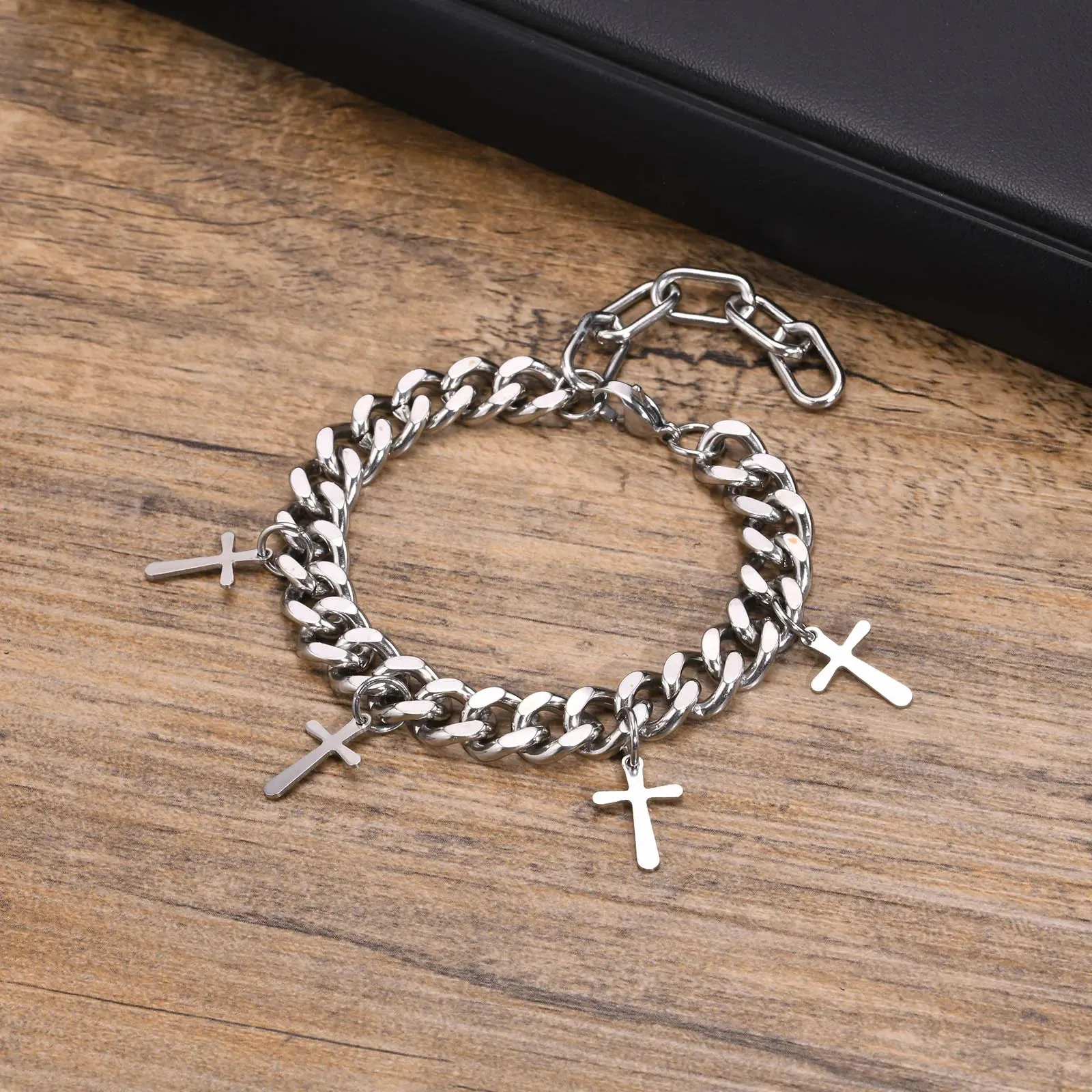 Mens 9MM Cuban Chain Bracelets, Waterproof Stainless Steel Link Chain Wristband
