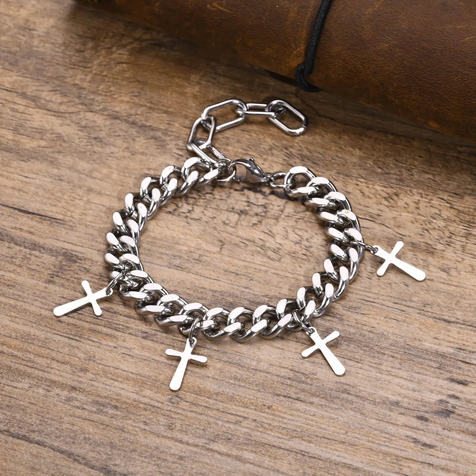 Mens 9MM Cuban Chain Bracelets, Waterproof Stainless Steel Link Chain Wristband