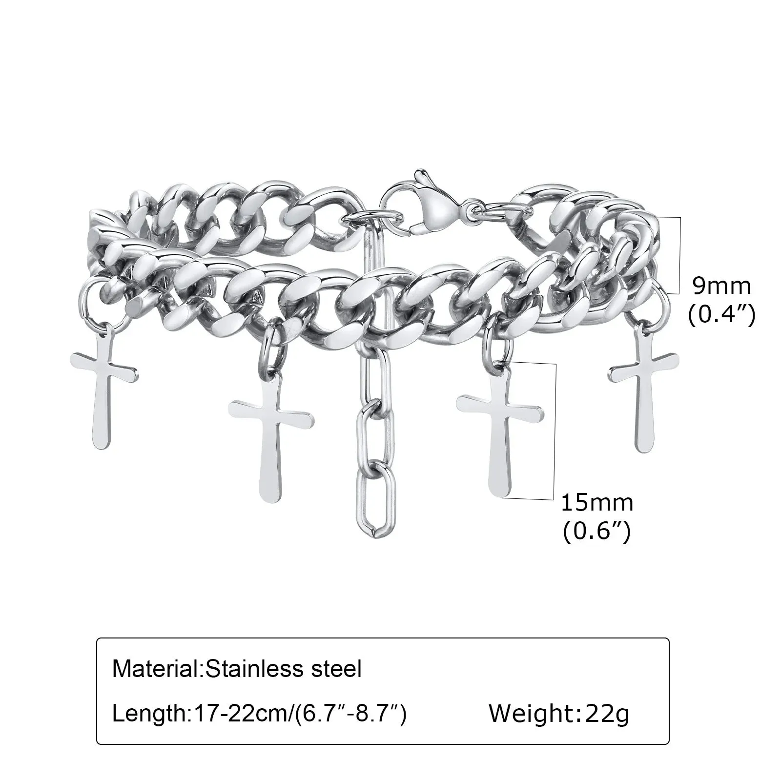 Mens 9MM Cuban Chain Bracelets, Waterproof Stainless Steel Link Chain Wristband