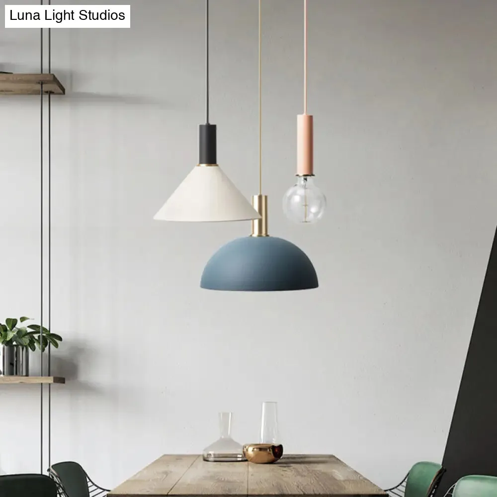 Metal Shaded Cluster Pendant Nordic Light with 3 Heads - White Round/Linear Canopy - Warm/White Light