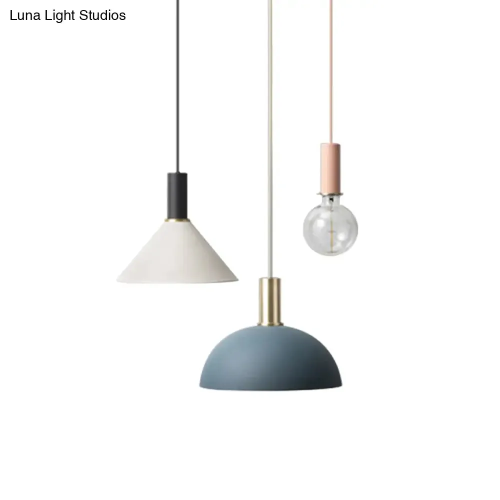 Metal Shaded Cluster Pendant Nordic Light with 3 Heads - White Round/Linear Canopy - Warm/White Light