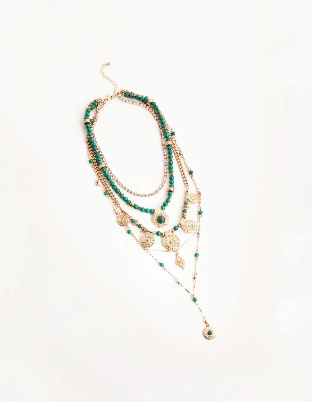 Midnight Antique Gold Pendant Bead 6-Row Necklace
