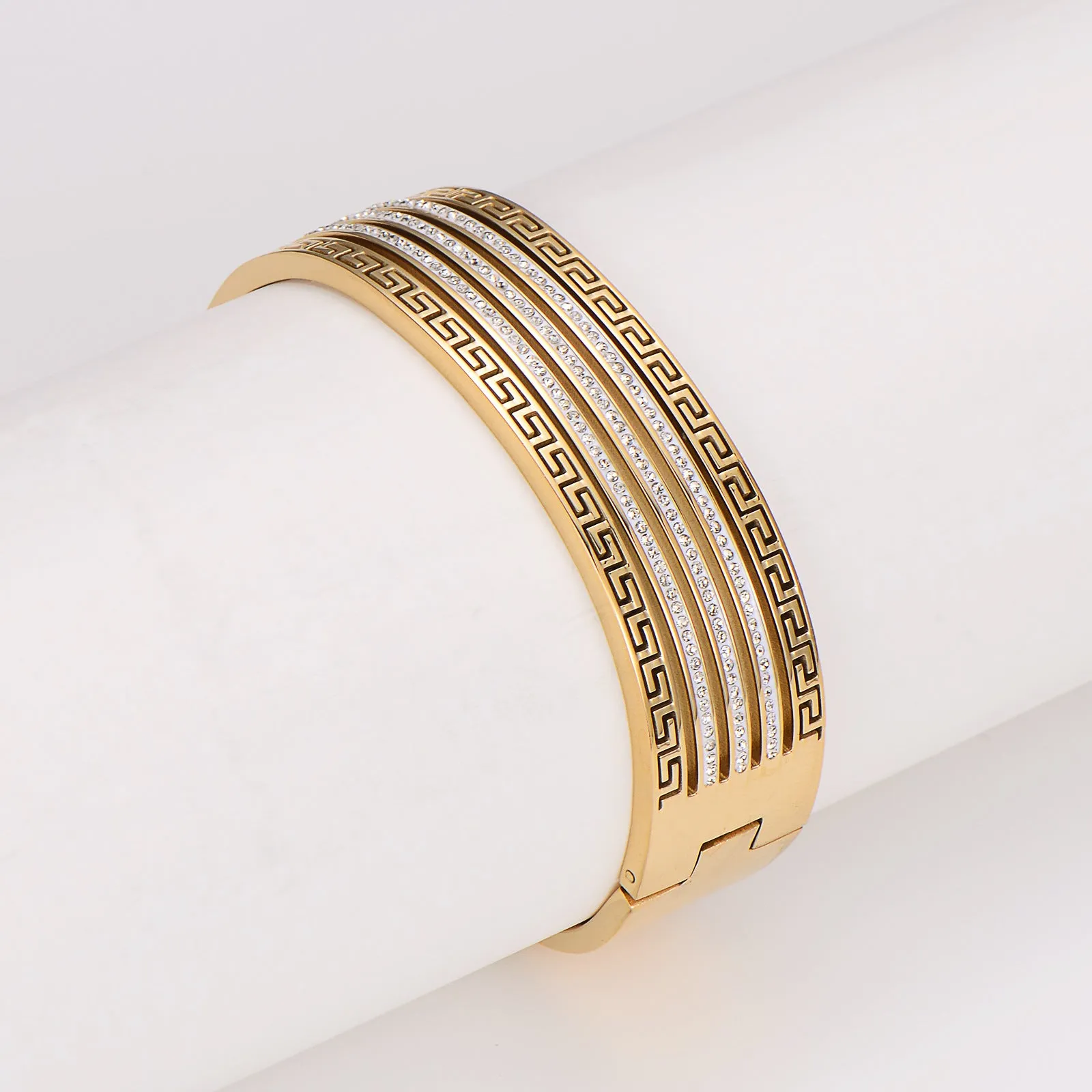 Minimalist Checkered Square Stainless Steel Electroplating Bangles