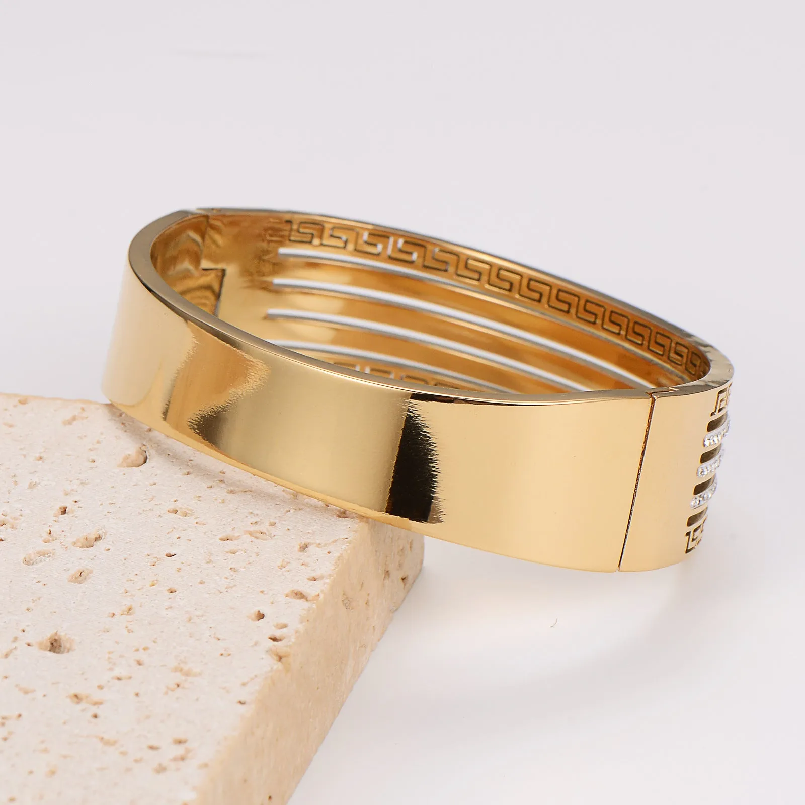 Minimalist Checkered Square Stainless Steel Electroplating Bangles