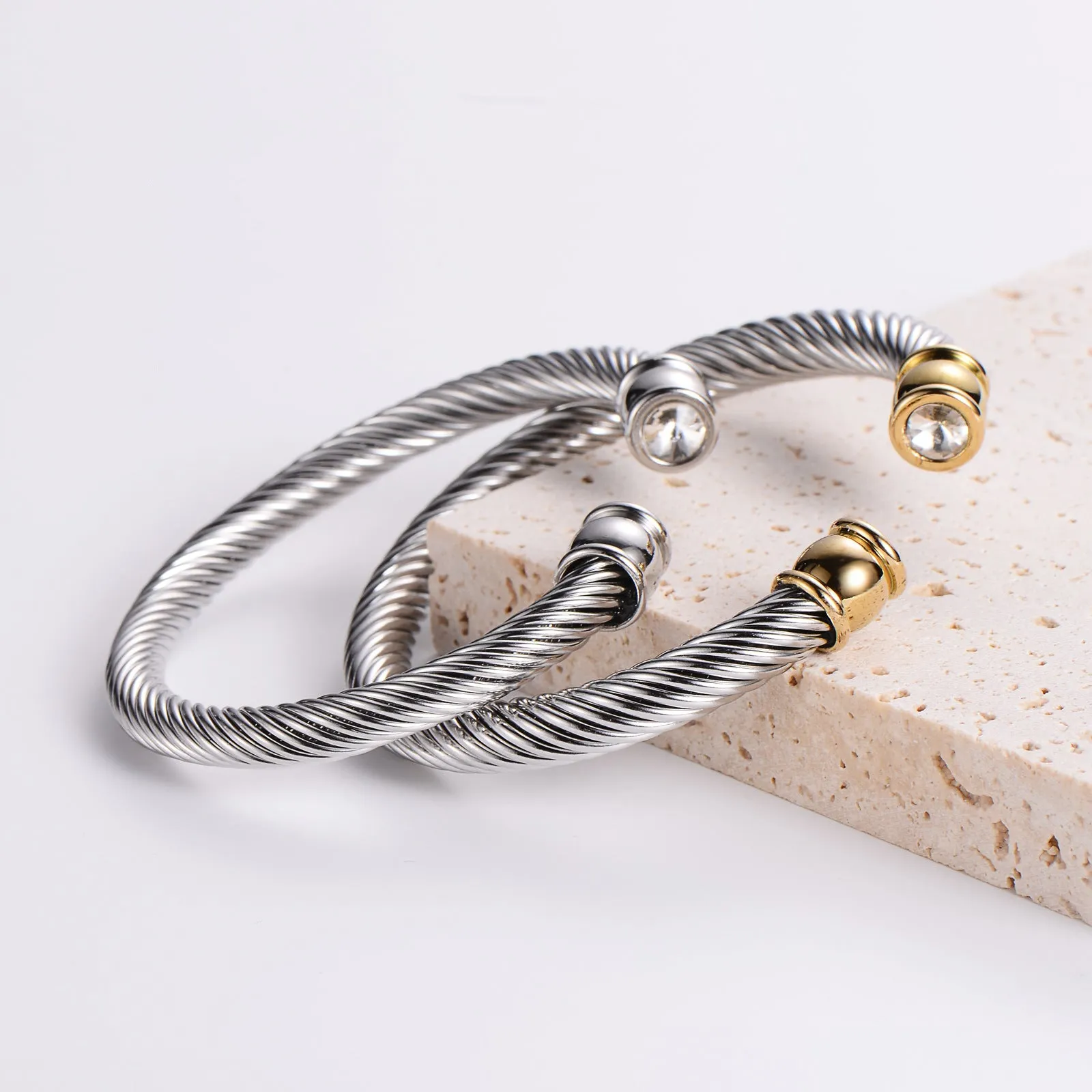 Minimalist Circle Stainless Steel Zircon Inlay Bangles