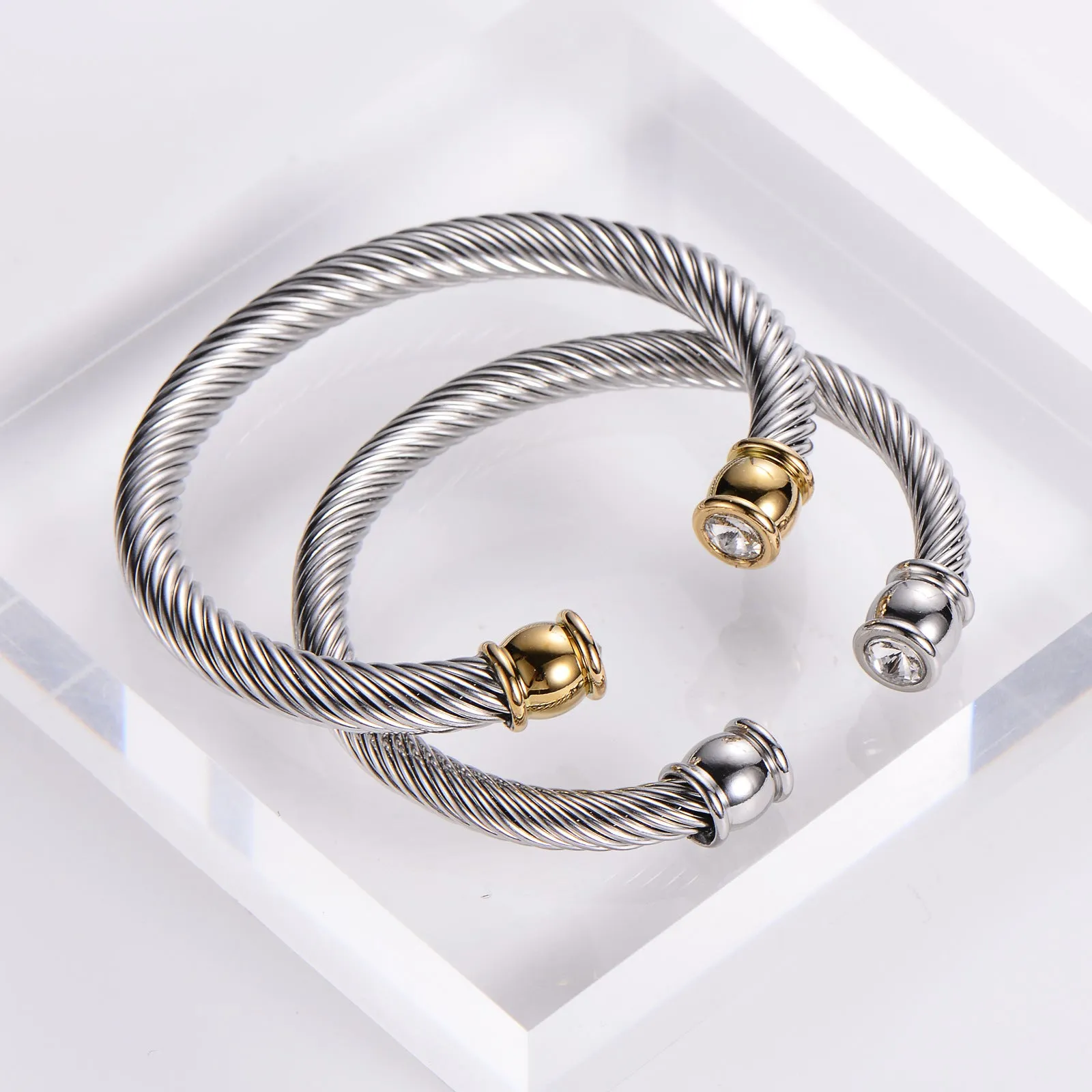 Minimalist Circle Stainless Steel Zircon Inlay Bangles