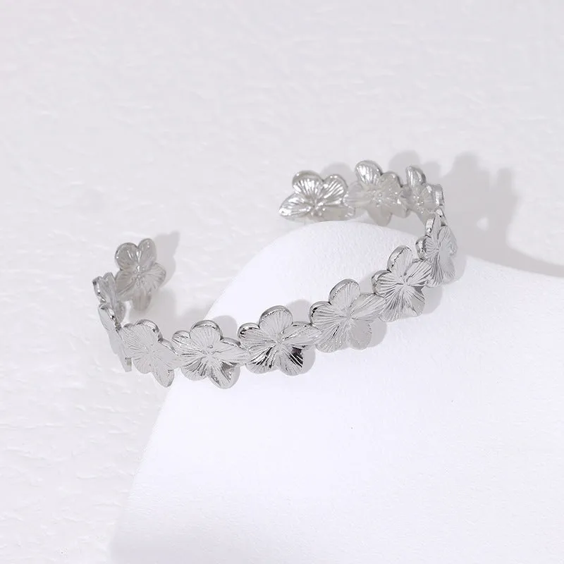 Minimalist Flower Stainless Steel Electroplating Bangles