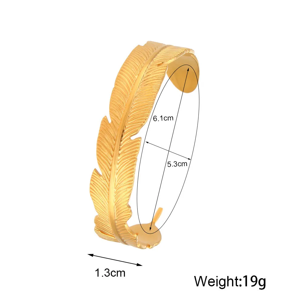 Minimalist Leaf Stainless Steel 18K Gold Plated Bangles