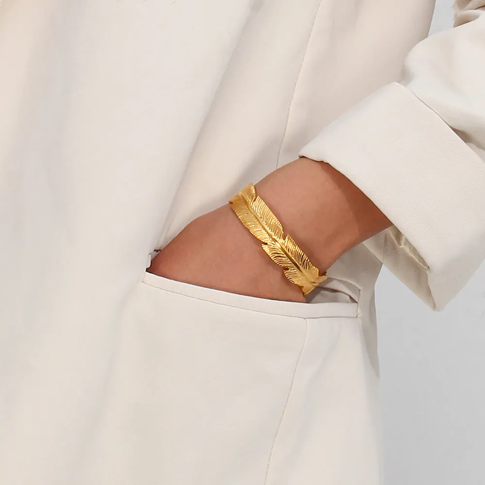 Minimalist Leaf Stainless Steel 18K Gold Plated Bangles