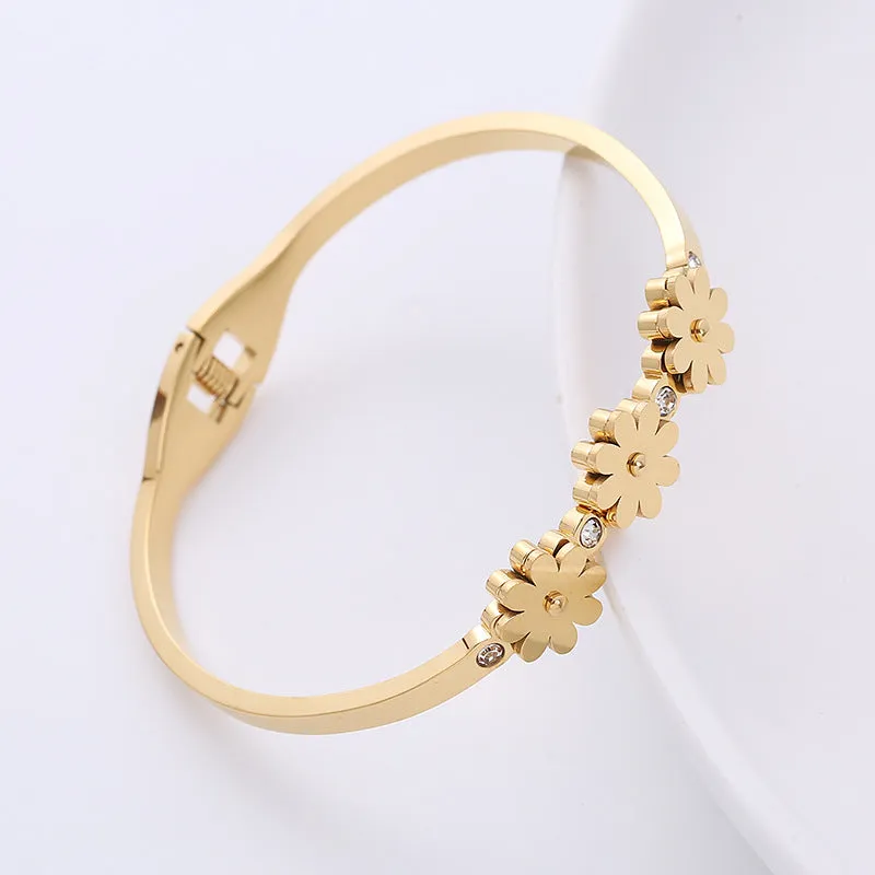 Minimalist Little Daisy Stainless Steel Electroplating Bangles
