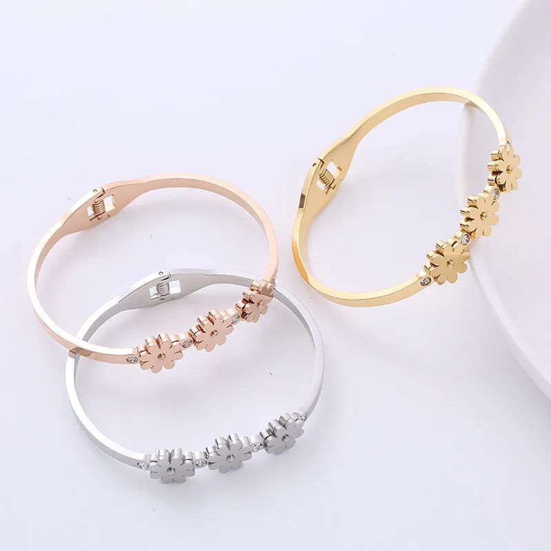 Minimalist Little Daisy Stainless Steel Electroplating Bangles