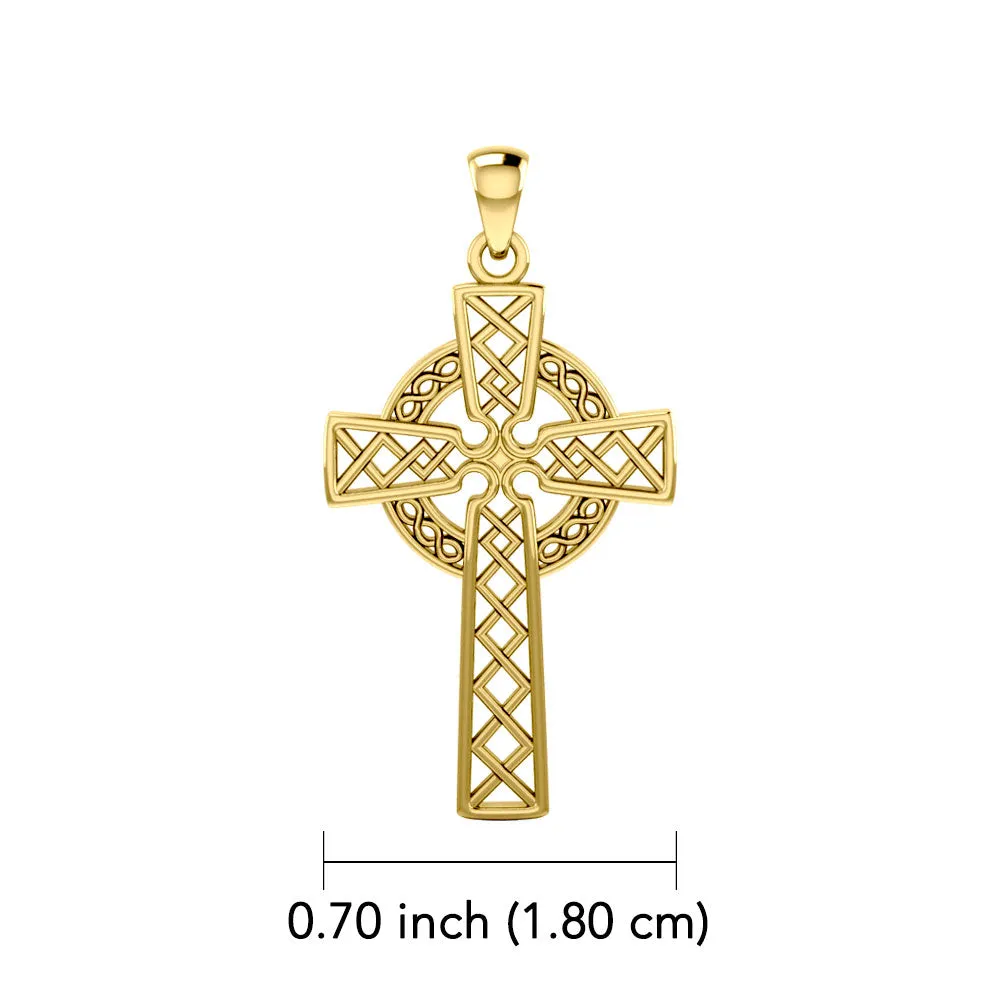 Modern Celtic Cross 14K Yellow Gold Pendant GTP1031