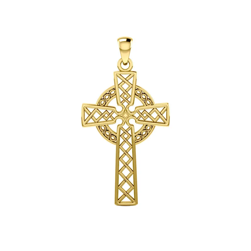 Modern Celtic Cross 14K Yellow Gold Pendant GTP1031
