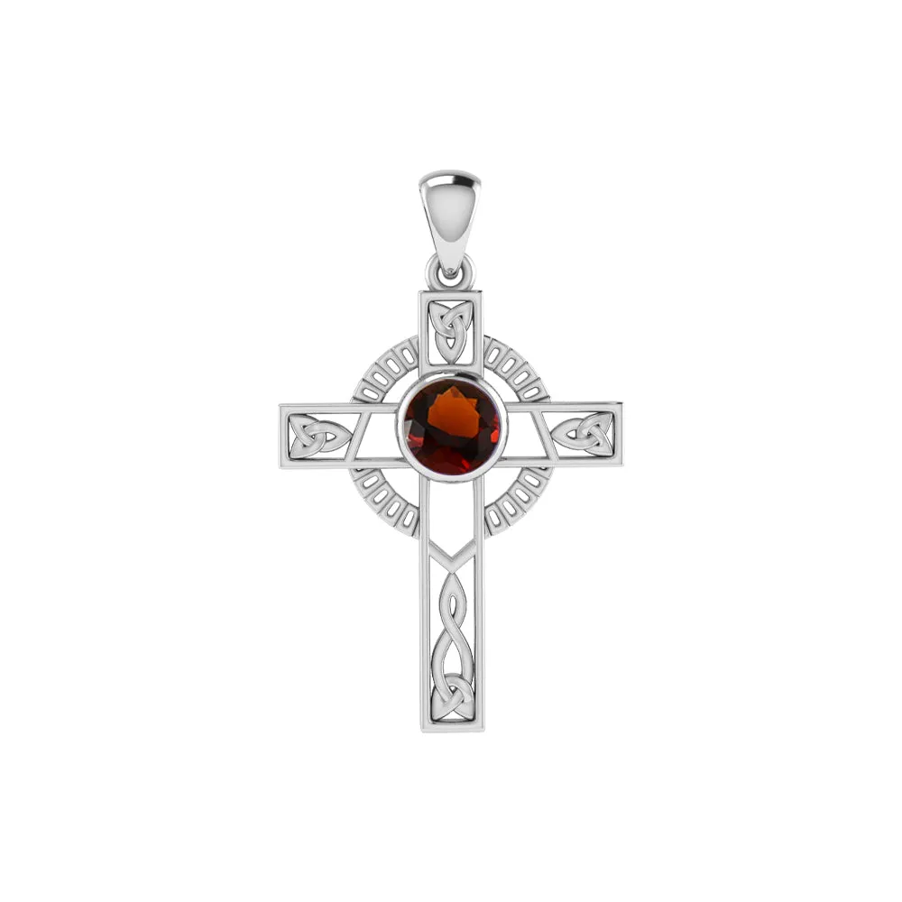 Modern Celtic Knot Cross Gem Silver Pendant TPD721