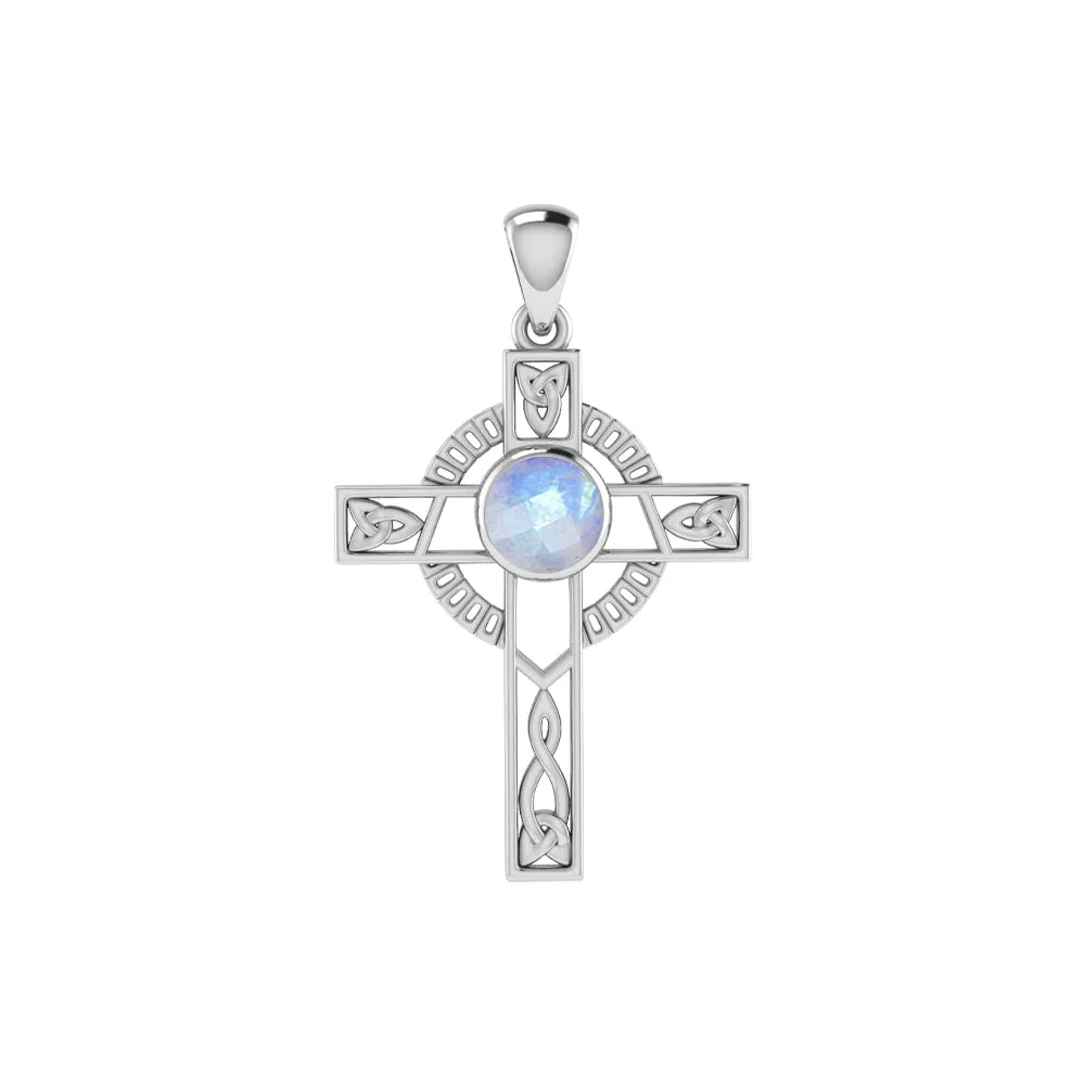 Modern Celtic Knot Cross Gem Silver Pendant TPD721