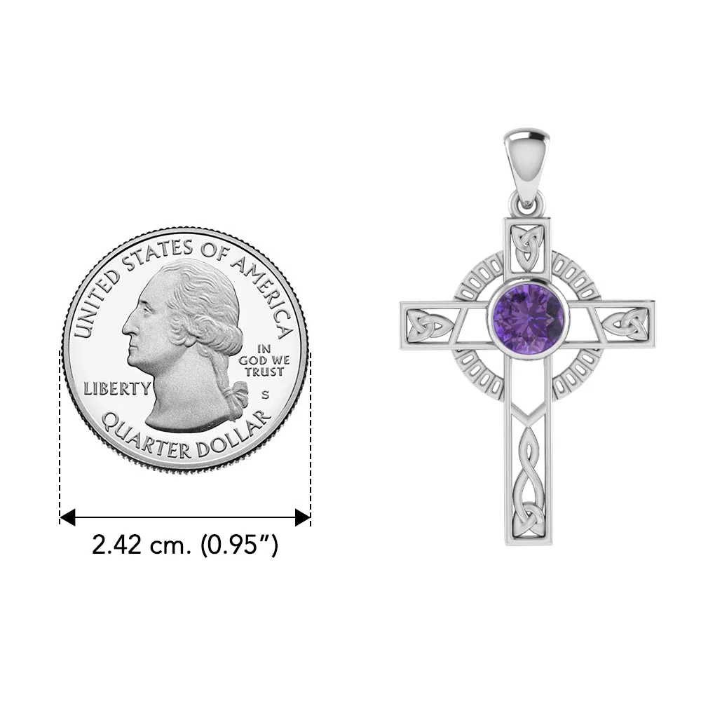 Modern Celtic Knot Cross Gem Silver Pendant TPD721