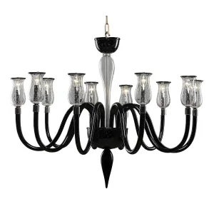 Murano Chandelier - 10 Bulbs - Transparent and black