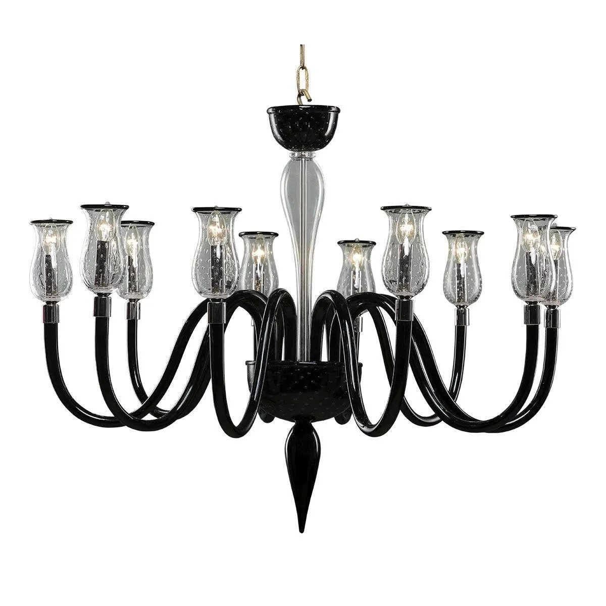 Murano Chandelier - 10 Bulbs - Transparent and black