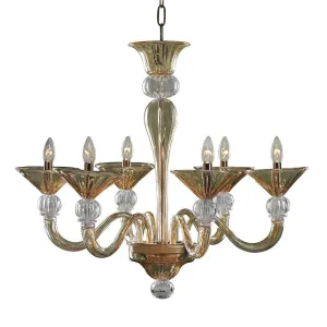 Murano Chandelier - 6 Bulbs - Amber transparent